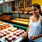 **

Vibrant local market scene, featuring a Brazilian woman proudly displaying homemade cakes alongside an Instagram profile screenshot promoting her business. Focus on warm lighting and a sense of community.

**