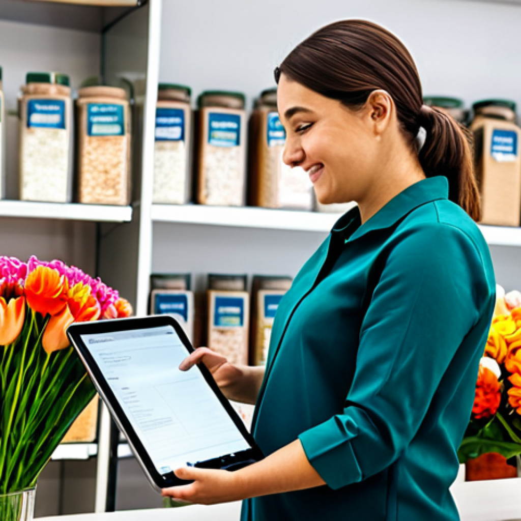 **

"A vibrant local flower shop, fully clothed florist arranging a custom bouquet based on customer data displayed on a tablet, safe for work, appropriate content, professional setting, bright and inviting atmosphere, perfect anatomy, natural proportions, high-quality photography, modest clothing, family-friendly environment."

**