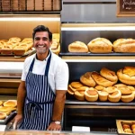 Home 14 로컬 디지털 경제의 지속 가능성 - **Prompt:** A cheerful, middle-aged Portuguese baker, wearing a traditional apron, stands proudly be...