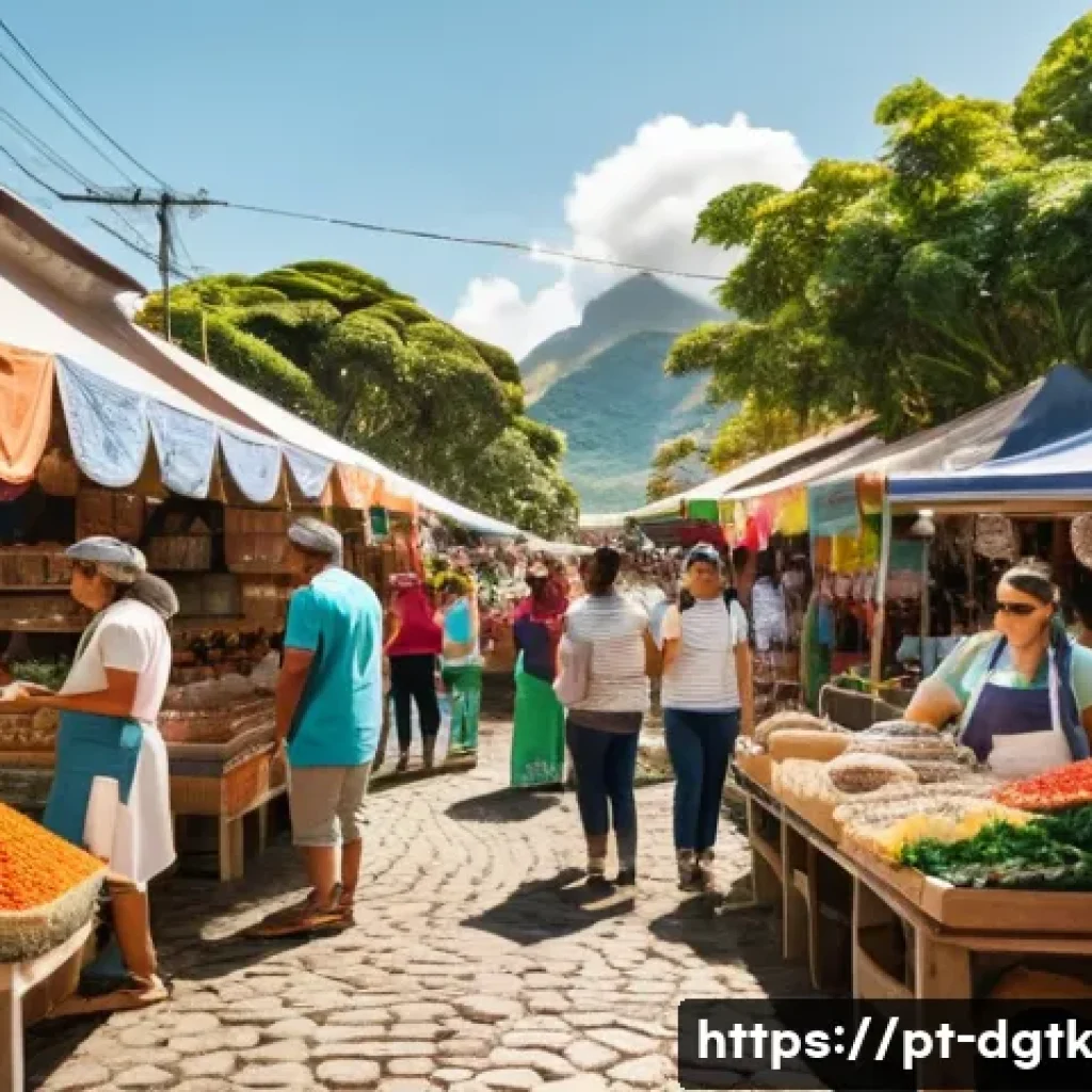 로컬 디지털 경제에서의 지속 가능한 성장 모델 - A vibrant scene of a small local artisan market in Brazil, featuring diverse entrepreneurs showcasin...