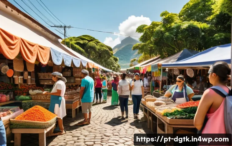 로컬 디지털 경제에서의 지속 가능한 성장 모델 - A vibrant scene of a small local artisan market in Brazil, featuring diverse entrepreneurs showcasin...