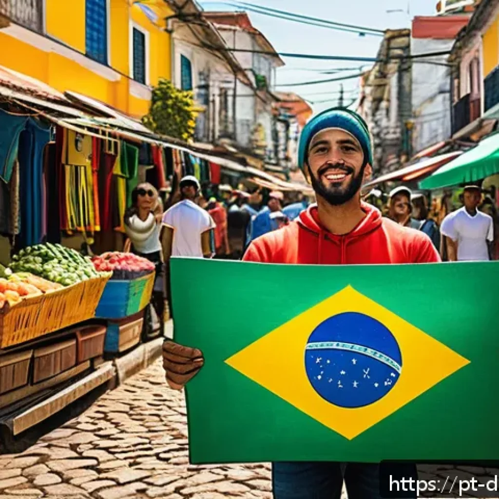 로컬 디지털 경제의 성장 동력 분석 - A vibrant Brazilian local market scene in a small urban neighborhood, featuring diverse micro-busine...