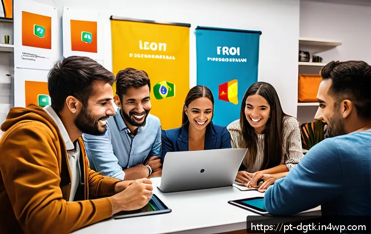 로컬 경제의 디지털 생태계 구축 방안 - A vibrant digital workshop scene in a Brazilian small business environment: a diverse group of local...
