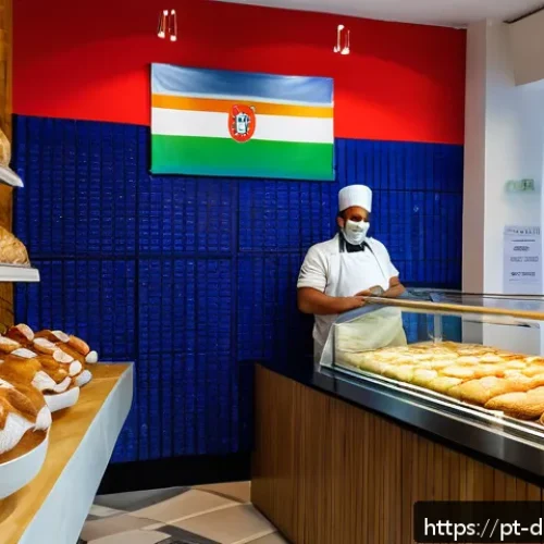 소상공인을 위한 로컬 디지털 경제 활용법 - A vibrant local bakery scene set in Porto Alegre, Brazil, showing a warm, inviting interior with a b...