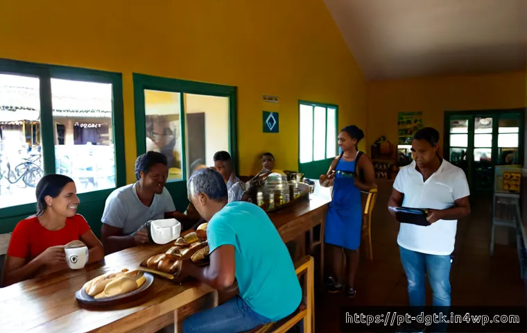 로컬 디지털 경제에서의 커뮤니티 중심 비즈니스 - Photorealistic community-centered local business scene in a Brazilian neighborhood, diverse adult sh...